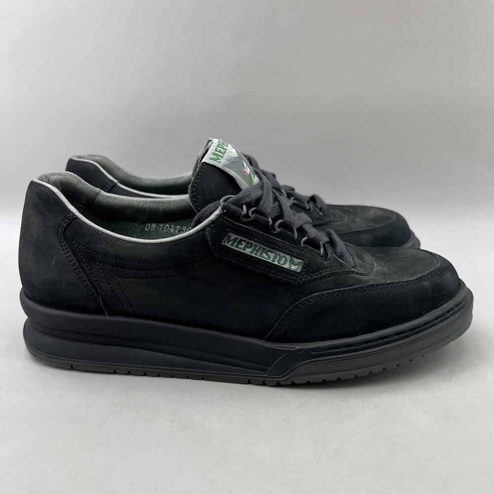 Mephisto Rush Suede Walking Shoes Women Size 8 Black Lace Up Comfort Low Sneaker